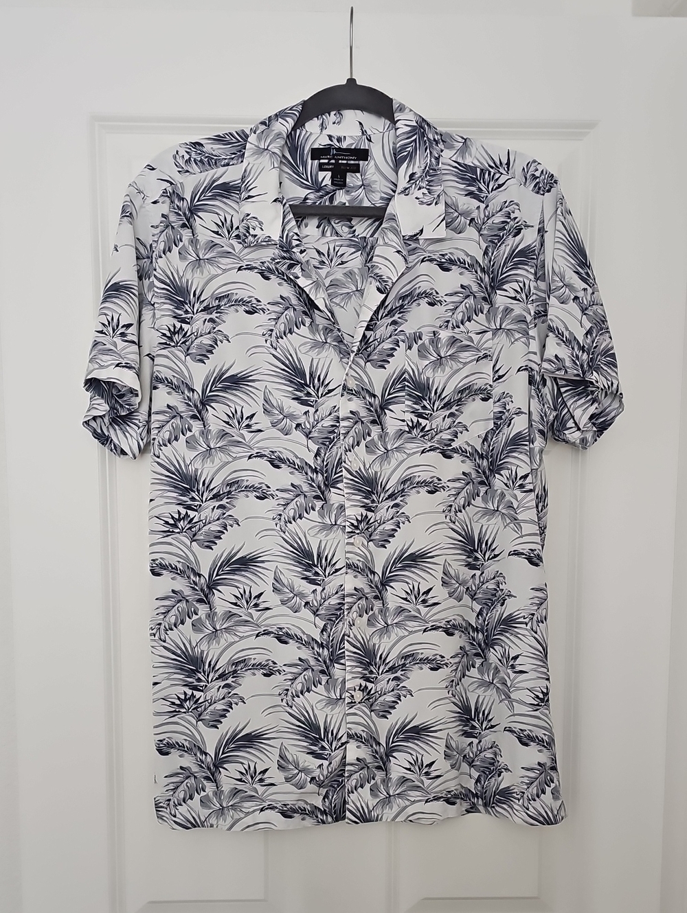 Marc Anthony Luxury Slim Fit Palm Print Short Sleeve Button Down Shirt L